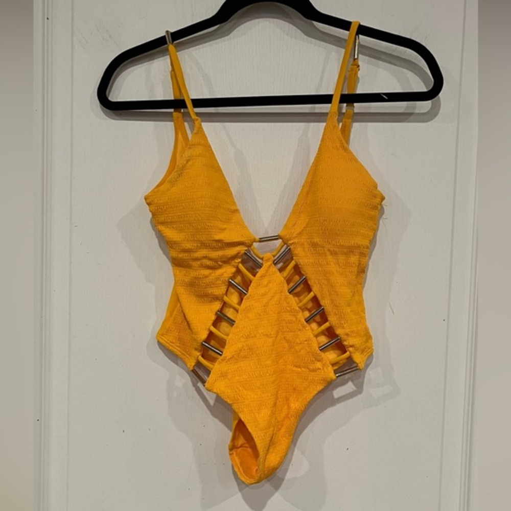 River Island Mustard Cut-Out One Piece Swimsuit